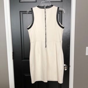 Express, white dress trimmed in black leather